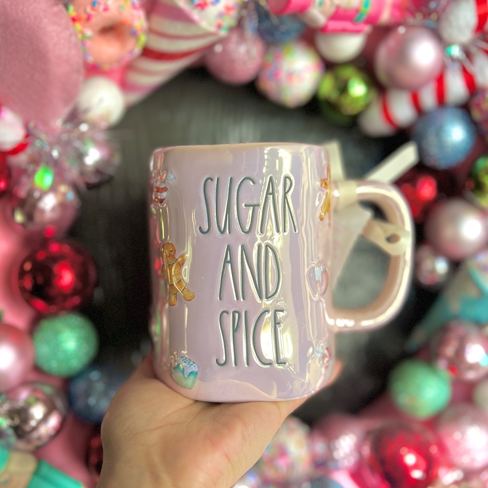 ✨NEW🍭Rae Dunn Pink Iridescent Sugar and Spice Holiday Mug🎁